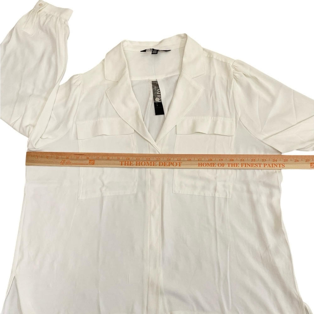Old Money Long sleeve pocket soft shirt Chiffon button down ecru minimalist - Picture 8 of 11
